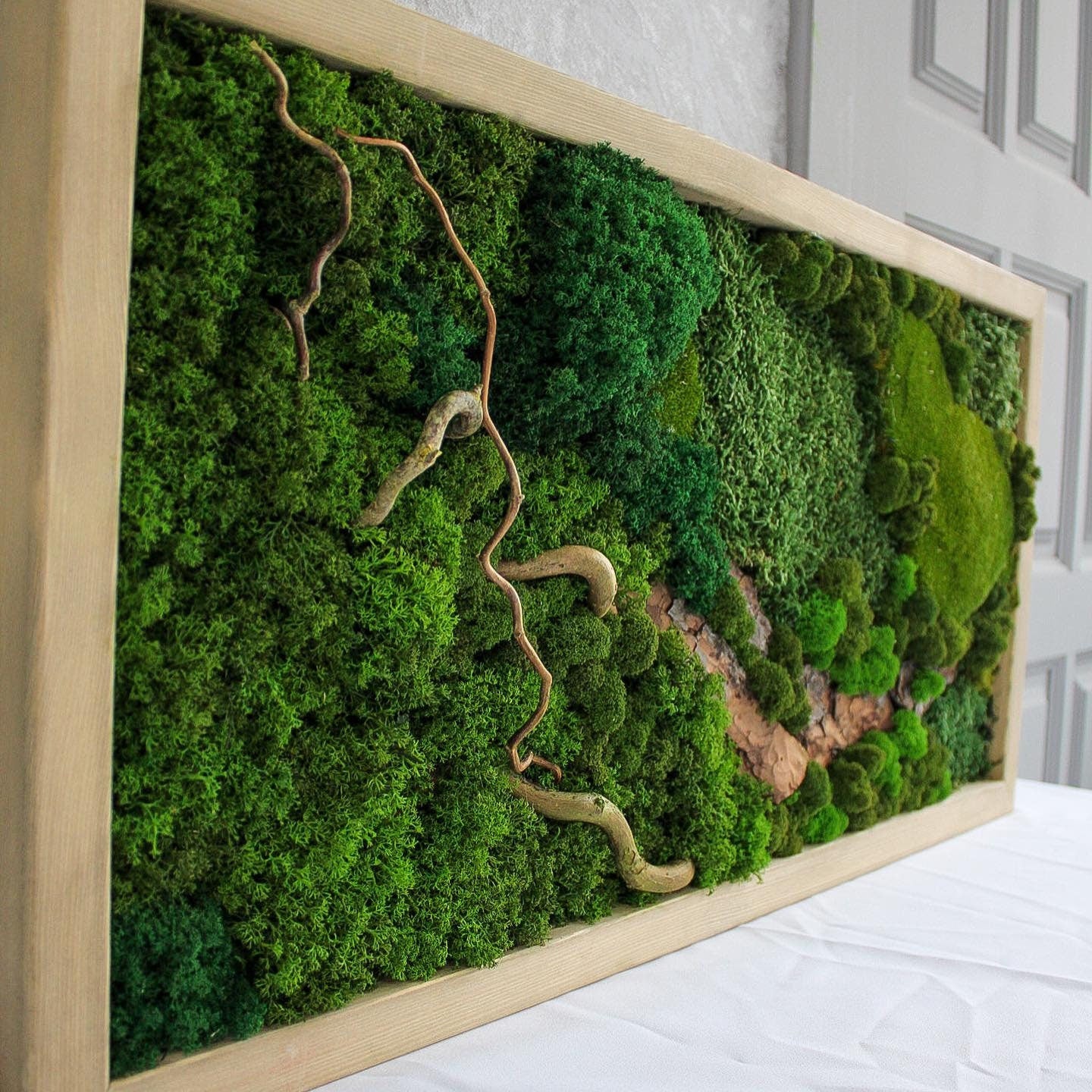 Eco-Friendly Woodland Moss Art, Preserved Moss Wall Decor with Bark & Branches, Perfect Unique Gift, No Maintenance | Custom Sizes
