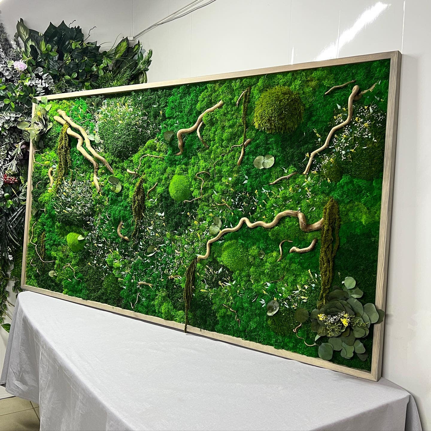 Woodland Whispers Moss Wall Art Preserved Provance, Royal Lichen Ball Mosses & Twisted Branches, Dried Flowers
