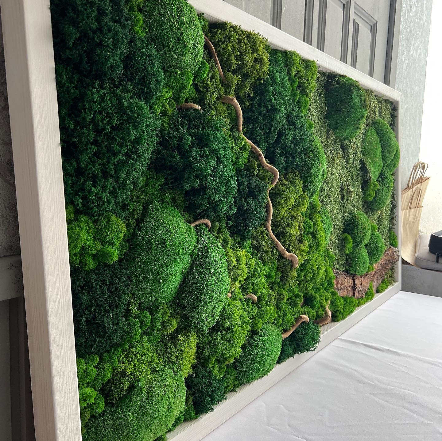 Eco-Friendly Woodland Moss Art, Preserved Moss Wall Decor with Bark & Branches, Perfect Unique Gift, No Maintenance | Custom Sizes