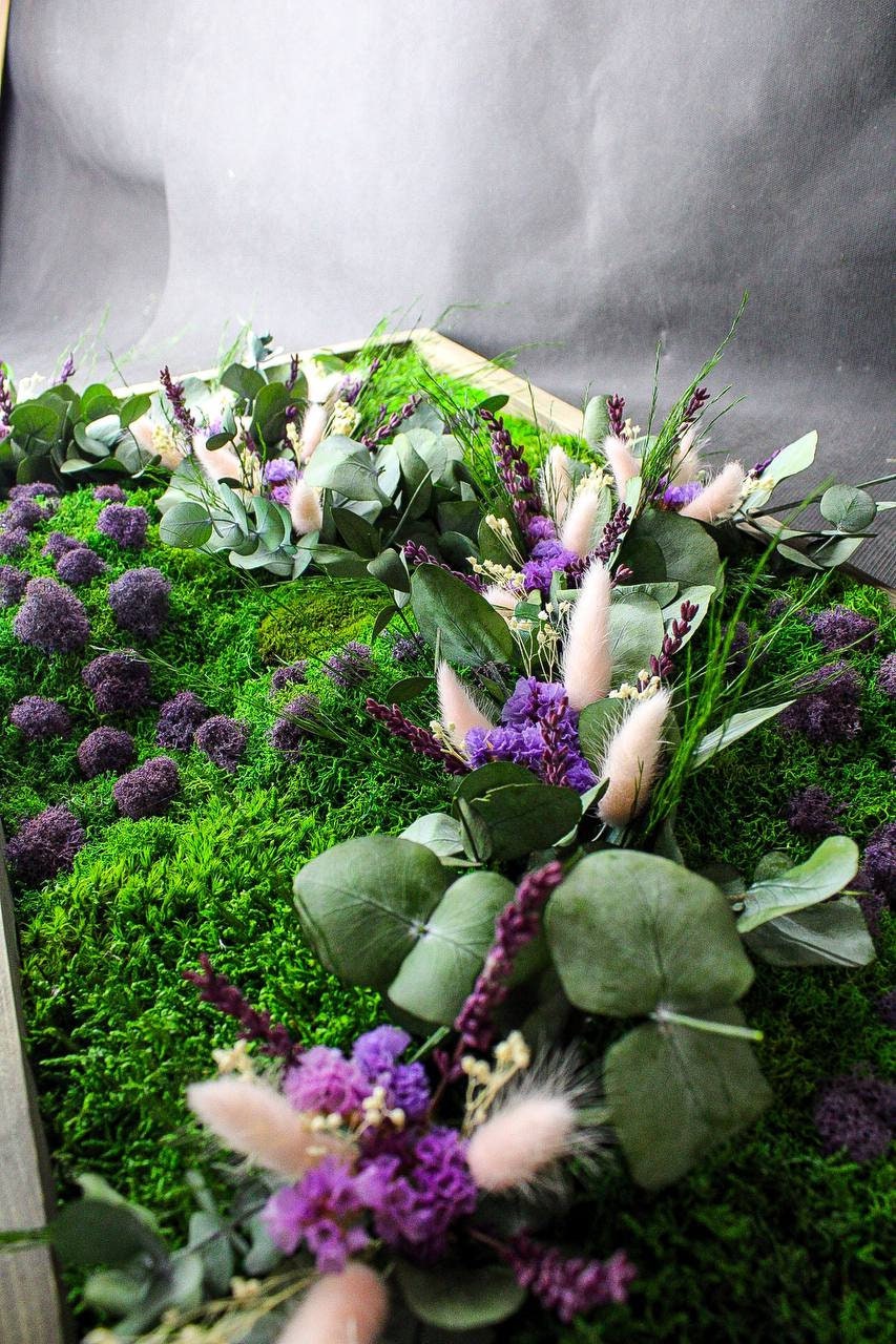 Eucalyptus & Lagurus Preserved Moss Wall Art CAREFREE | VARIOUS-SIZE