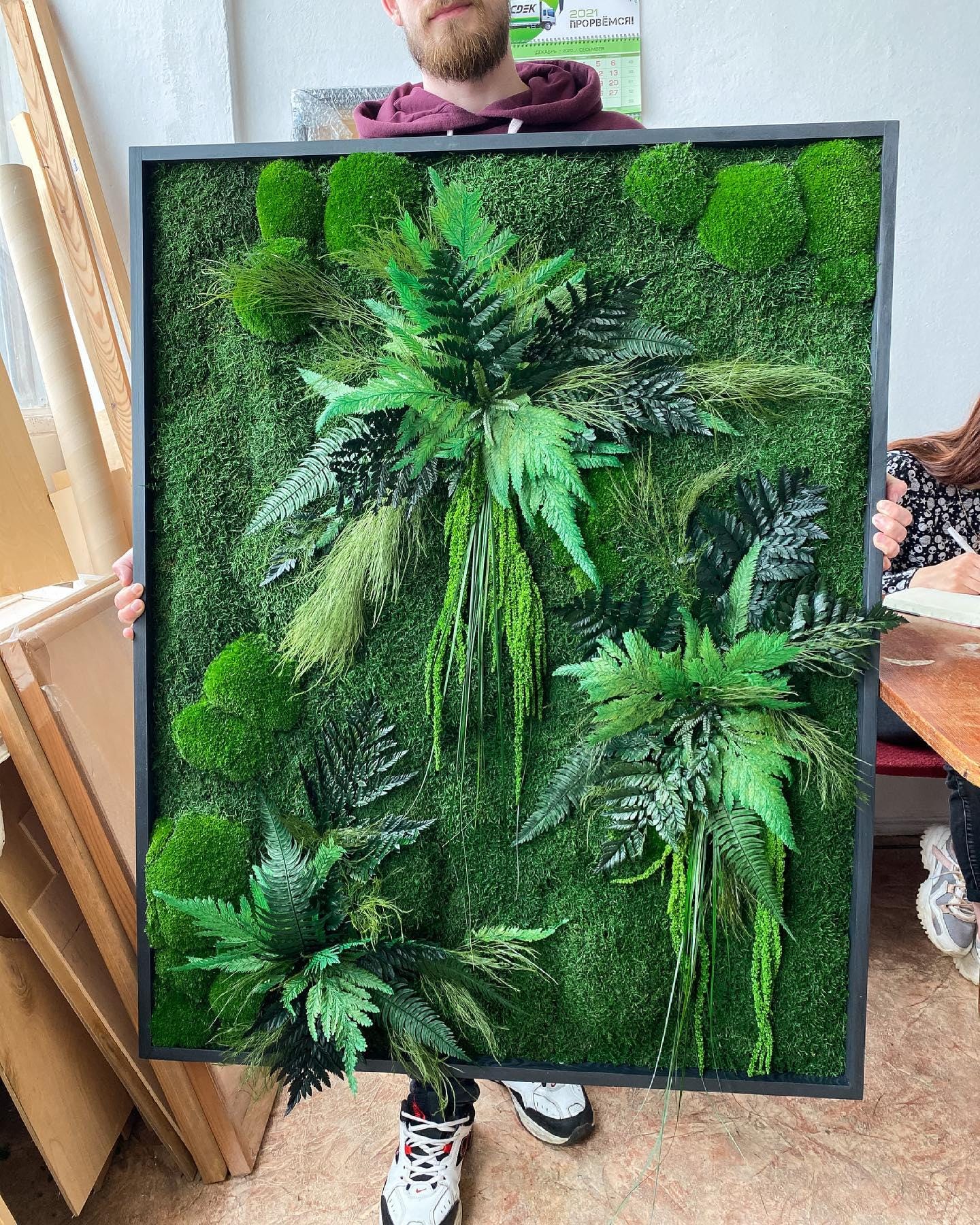 Moss Preserved Wall Art Enchanting Moss & Fern Wall Art - Preserved Nature Decor with Amaranth Accents | Customizable Sizes for Every Space