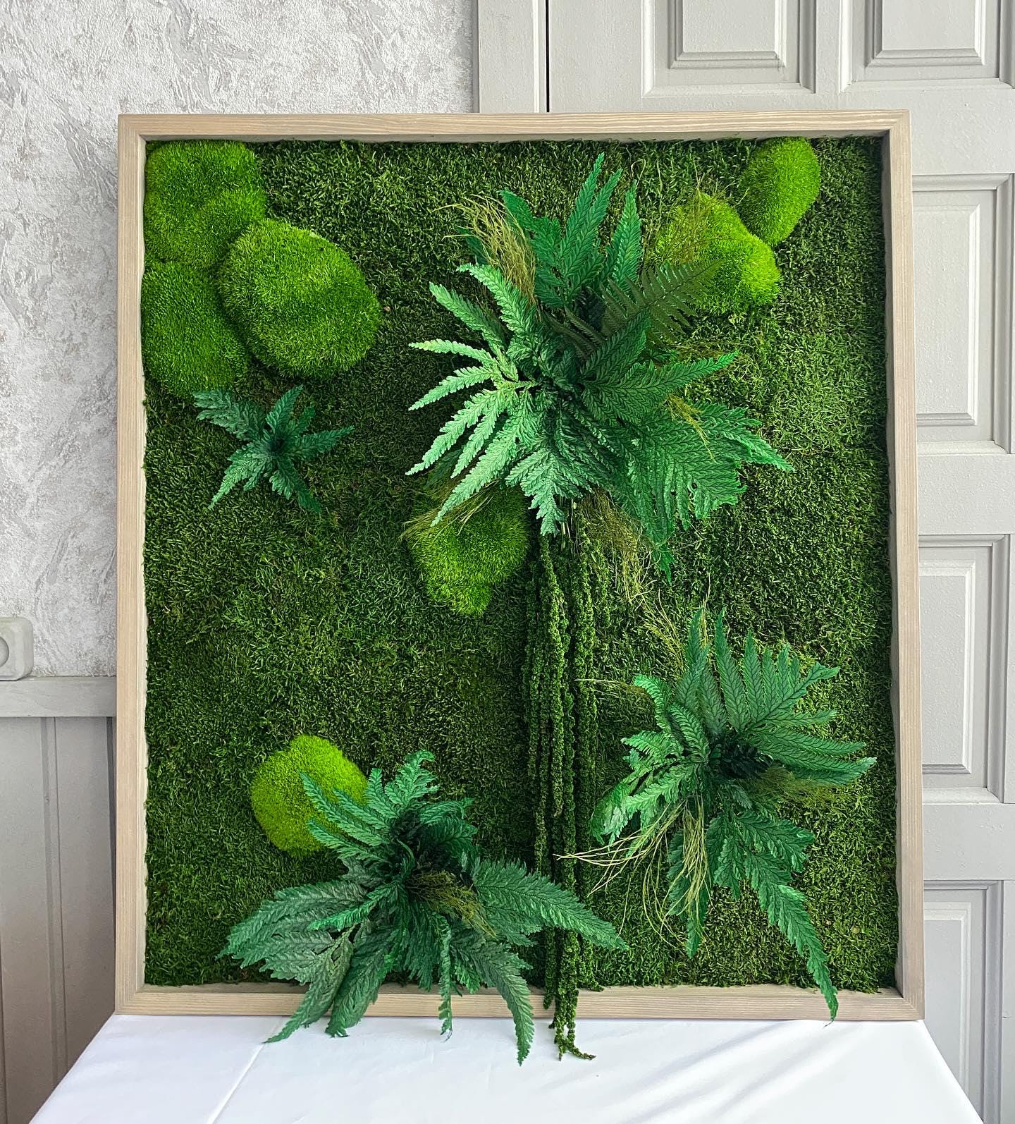 Moss Preserved Wall Art Enchanting Moss & Fern Wall Art - Preserved Nature Decor with Amaranth Accents | Customizable Sizes for Every Space