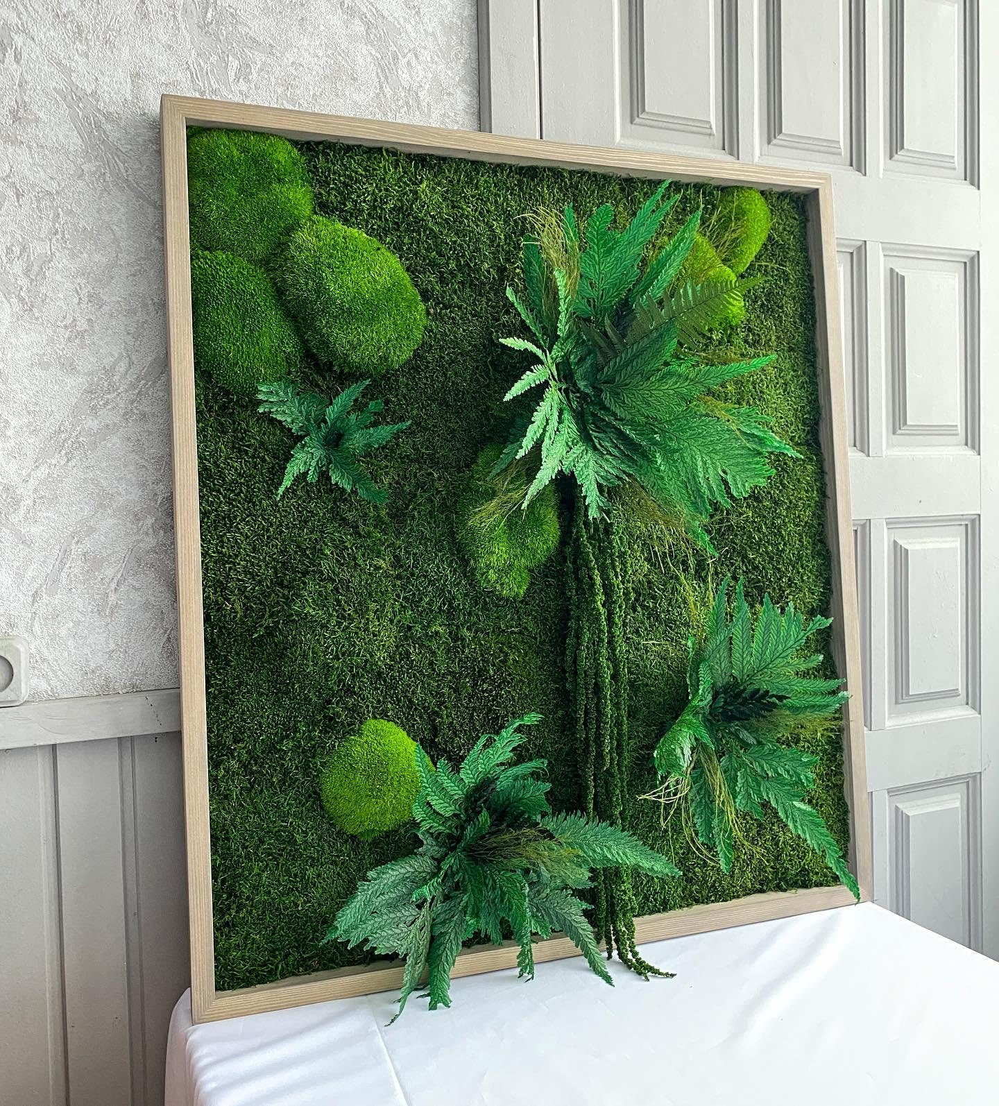 Moss Preserved Wall Art Enchanting Moss & Fern Wall Art - Preserved Nature Decor with Amaranth Accents | Customizable Sizes for Every Space