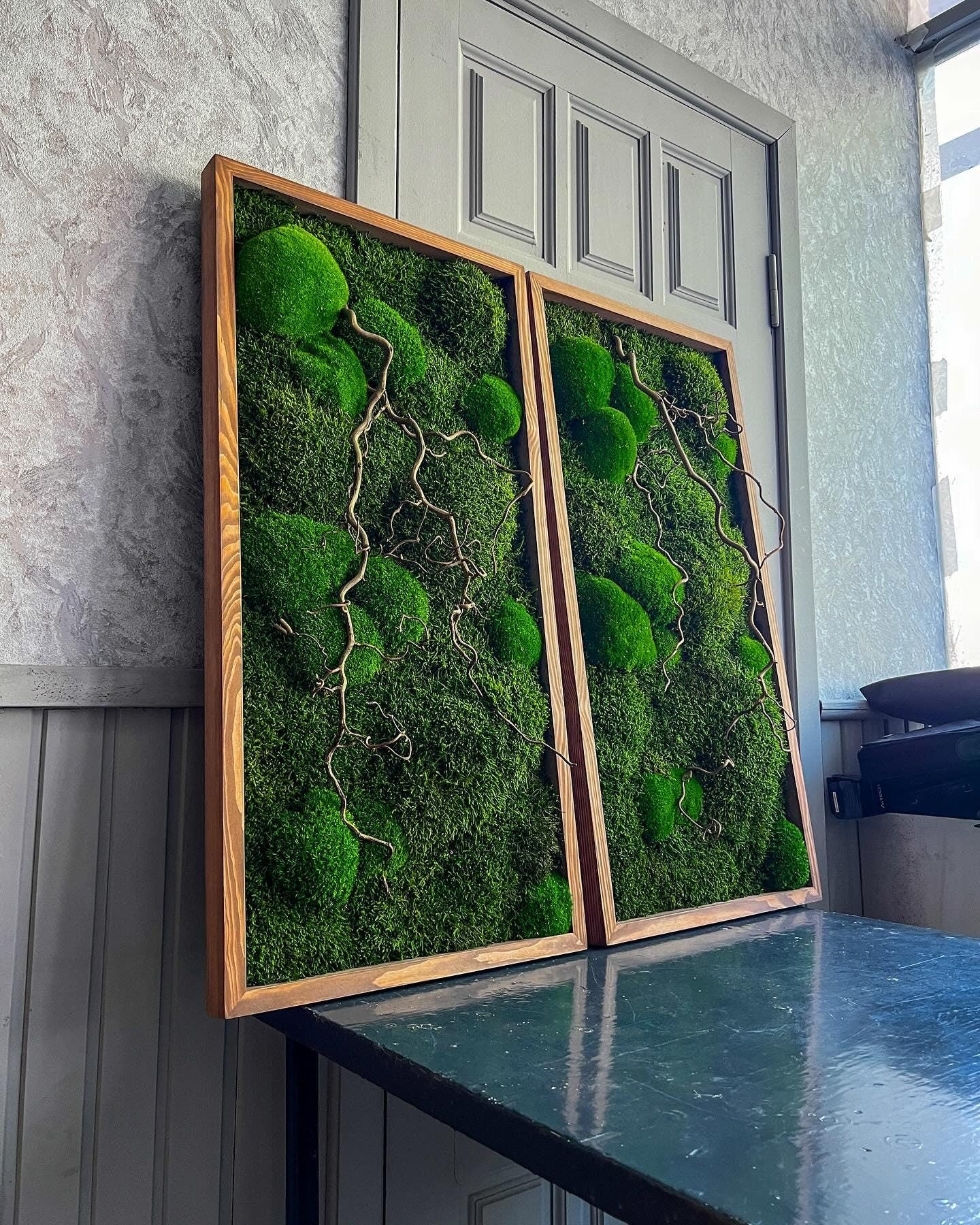 Moss & Twisted Matsudana Willow Wall Art | Japanese-Inspired Green Decor for Home, Office, or Spa | Custom Botanical Art
