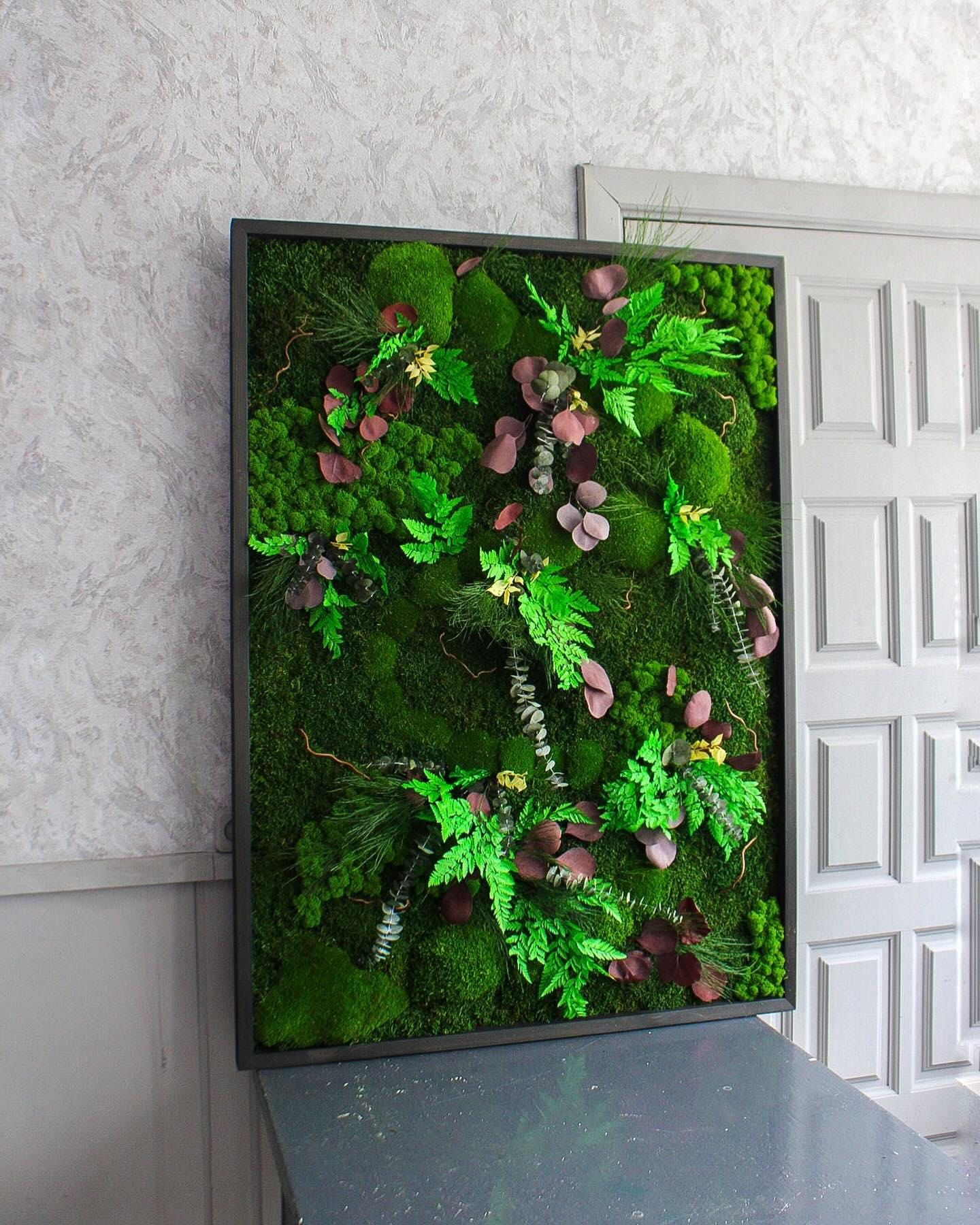 Nature’s Harmony Moss Art - Preserved Moss, Eucalyptus, Fern, Dried Flowers & Branches Wall Decor | Rustic Wall Art for Home or Office