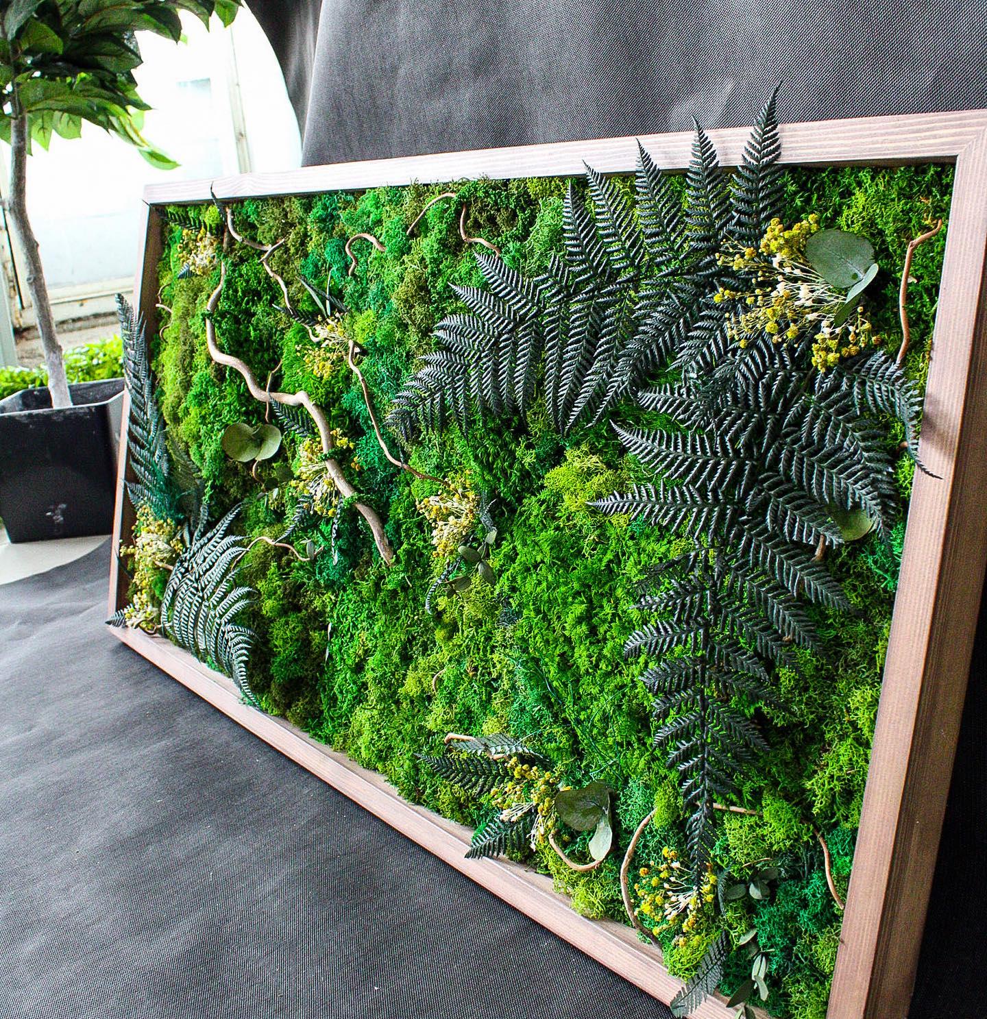 Tranquil Long Moss & Ferns Wall Art | Eucalyptus, Serene Ferns, Twisted Branches, Dried Flowers | Nature-Inspired Elegance Art