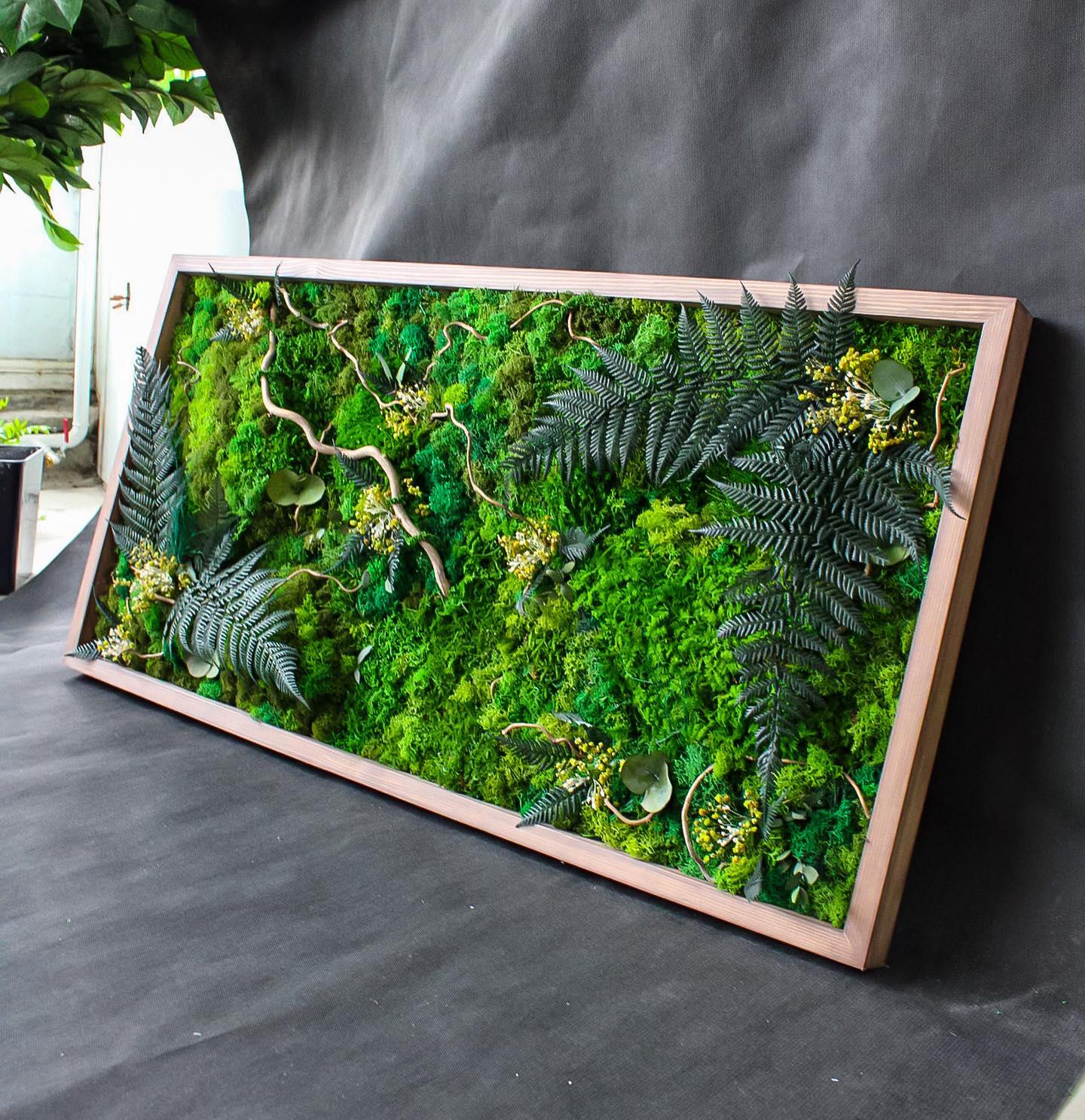 Tranquil Long Moss & Ferns Wall Art | Eucalyptus, Serene Ferns, Twisted Branches, Dried Flowers | Nature-Inspired Elegance Art