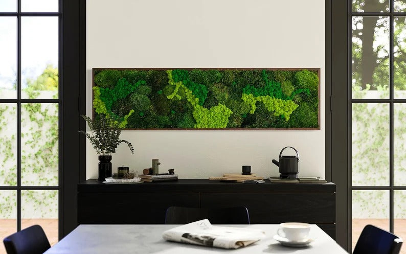 Leuchtende LED-Wanddekoration mit Moos, Farnen, Eukalyptus, Trockenblumen und Zweigen, umweltfreundliche Naturdekoration, einzigartiges botanisches Kunstwerk | VERSCHIEDENE GRÖSSEN