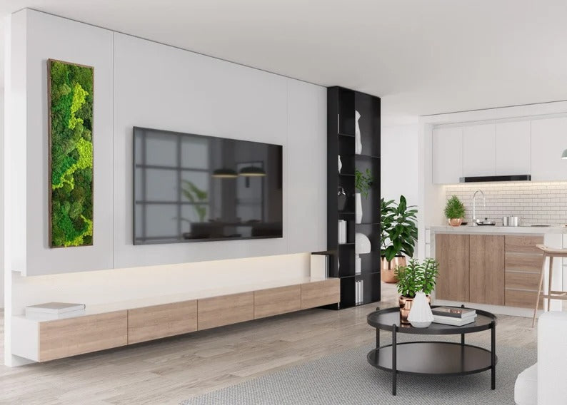 Leuchtende LED-Wanddekoration mit Moos, Farnen, Eukalyptus, Trockenblumen und Zweigen, umweltfreundliche Naturdekoration, einzigartiges botanisches Kunstwerk | VERSCHIEDENE GRÖSSEN