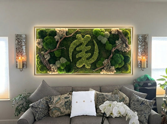 Custom Moss Wall Art for Augusta — Gye Nyame Preserved Moss Panel with LED, 55"×33
