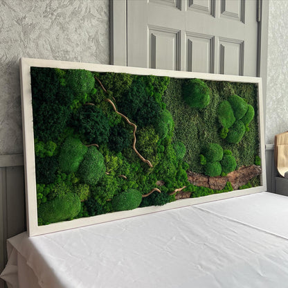 Eco-Friendly Woodland Moss Art, Preserved Moss Wall Decor with Bark & Branches, Perfect Unique Gift, No Maintenance | Custom Sizes