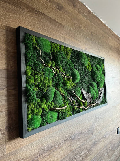 Woodland Wonder Eco-Friendly Plant Art, Preserved Moss Wall Art + Wooden Bark & Branches, Unique Gift, CAREFREE | VARIOUS-SIZE