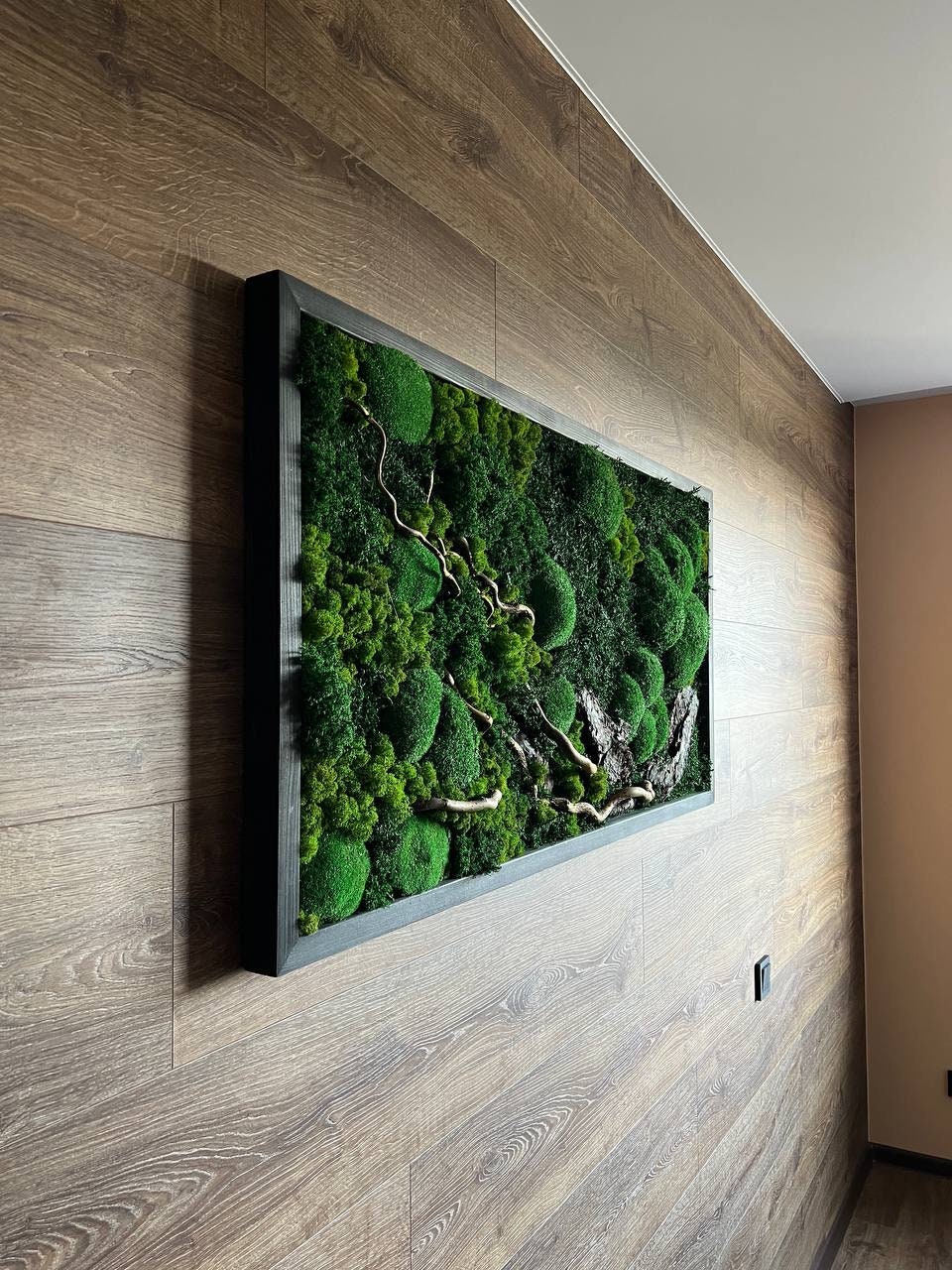 Eco-Friendly Woodland Moss Art, Preserved Moss Wall Decor with Bark & Branches, Perfect Unique Gift, No Maintenance | Custom Sizes