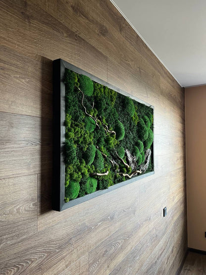 Eco-Friendly Woodland Moss Art, Preserved Moss Wall Decor with Bark & Branches, Perfect Unique Gift, No Maintenance | Custom Sizes