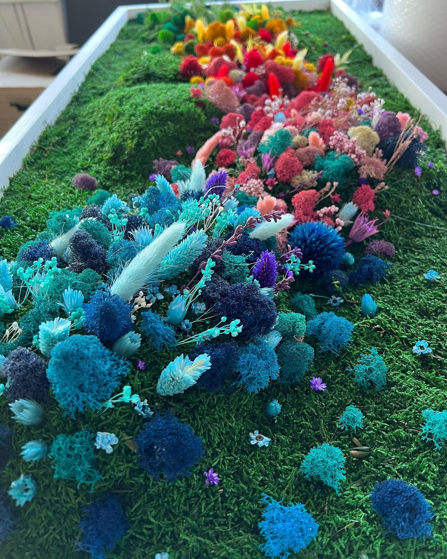 Rainbow Flowered Preserved Moss Wall Art | CAREFREE & VARIOUS-SIZE