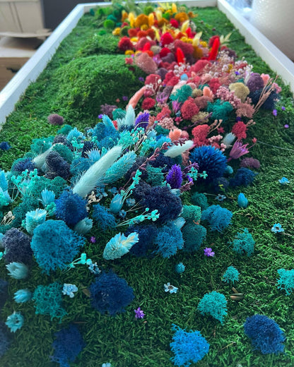 Rainbow Flowered Preserved Moss Wall Art | CAREFREE & VARIOUS-SIZE