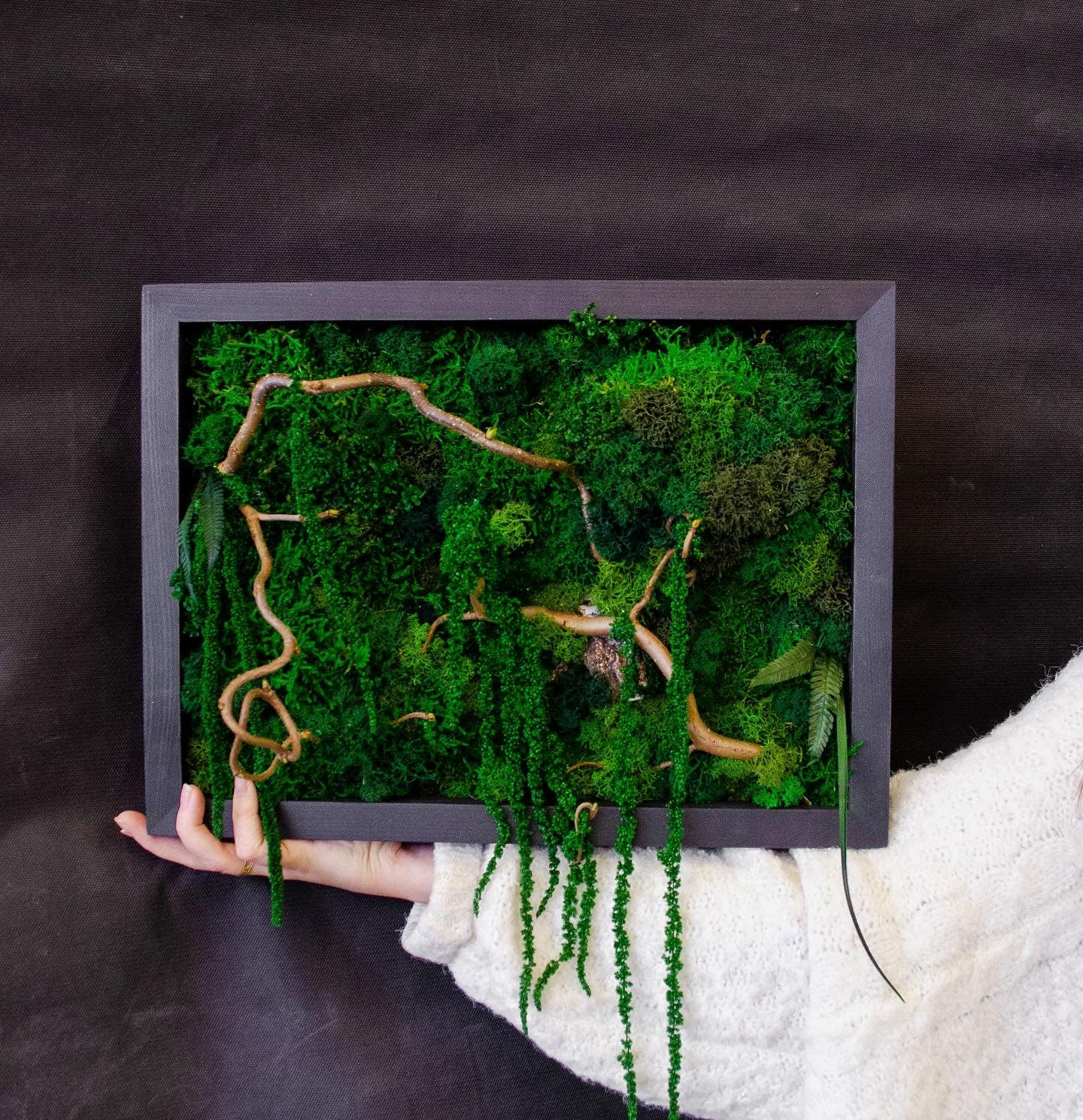 Verdant Visions Eco-Friendly Preserved Moss Wall Art, ferns, amaranthus, twisted branches | CAREFREE & VARIOUS-SIZE
