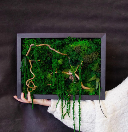 Verdant Visions Eco-Friendly Preserved Moss Wall Art, ferns, amaranthus, twisted branches | CAREFREE & VARIOUS-SIZE