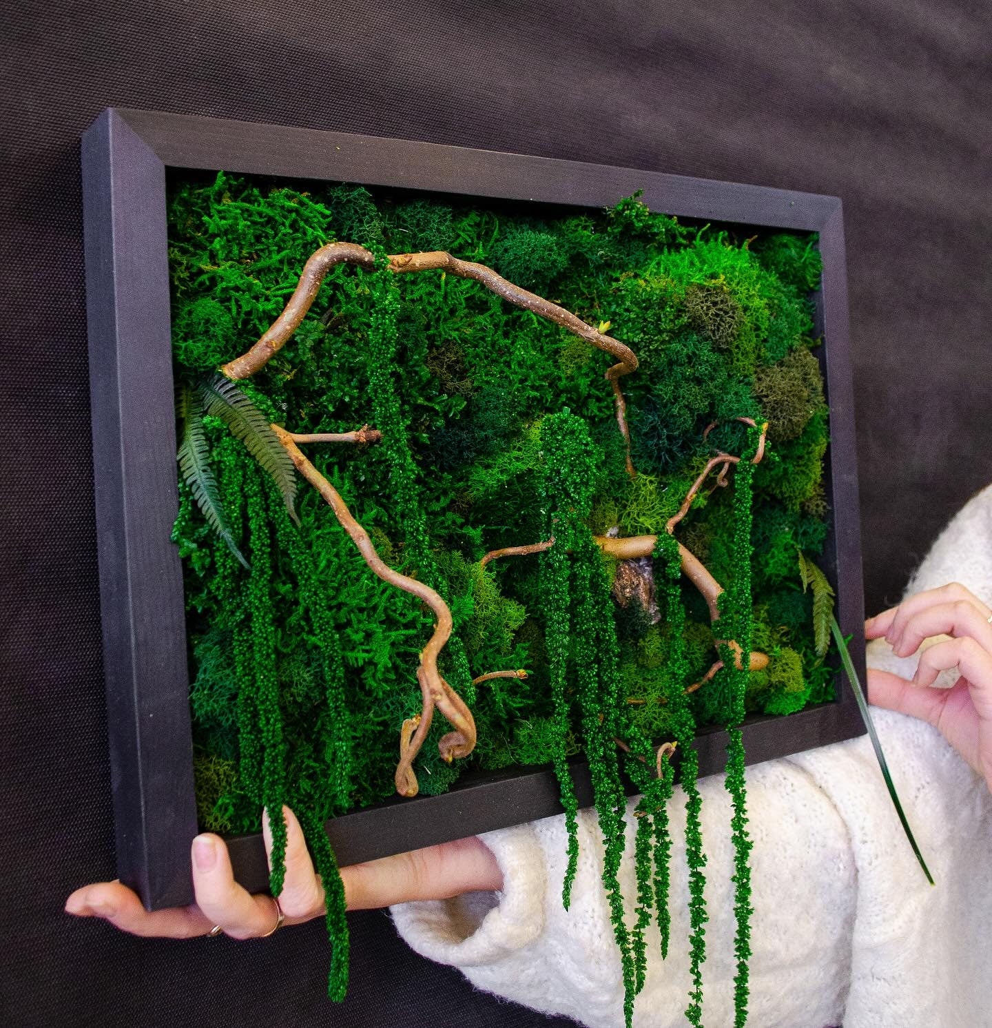 Verdant Visions Eco-Friendly Preserved Moss Wall Art, ferns, amaranthus, twisted branches | CAREFREE & VARIOUS-SIZE