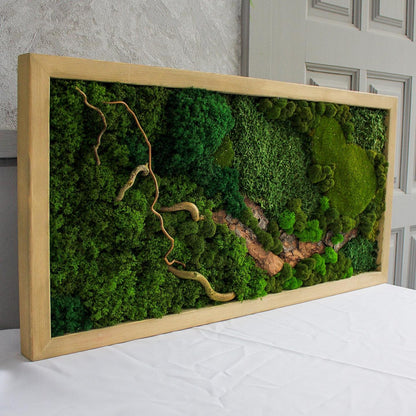 Eco-Friendly Woodland Moss Art, Preserved Moss Wall Decor with Bark & Branches, Perfect Unique Gift, No Maintenance | Custom Sizes