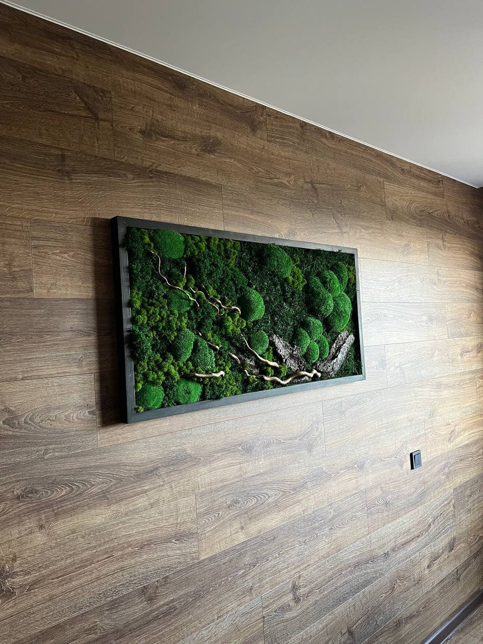 Eco-Friendly Woodland Moss Art, Preserved Moss Wall Decor with Bark & Branches, Perfect Unique Gift, No Maintenance | Custom Sizes