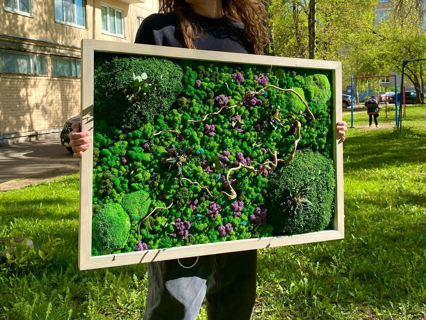 Serene Moss Wall Art Purple Splashes & Wood Branches CAREFREE | VARIOUS-SIZE