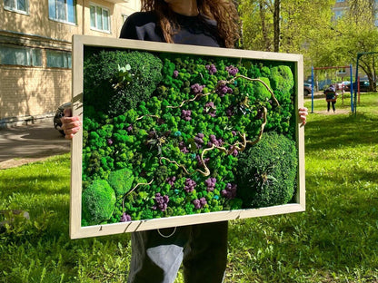 Serene Moss Wall Art Purple Splashes & Wood Branches CAREFREE | VARIOUS-SIZE