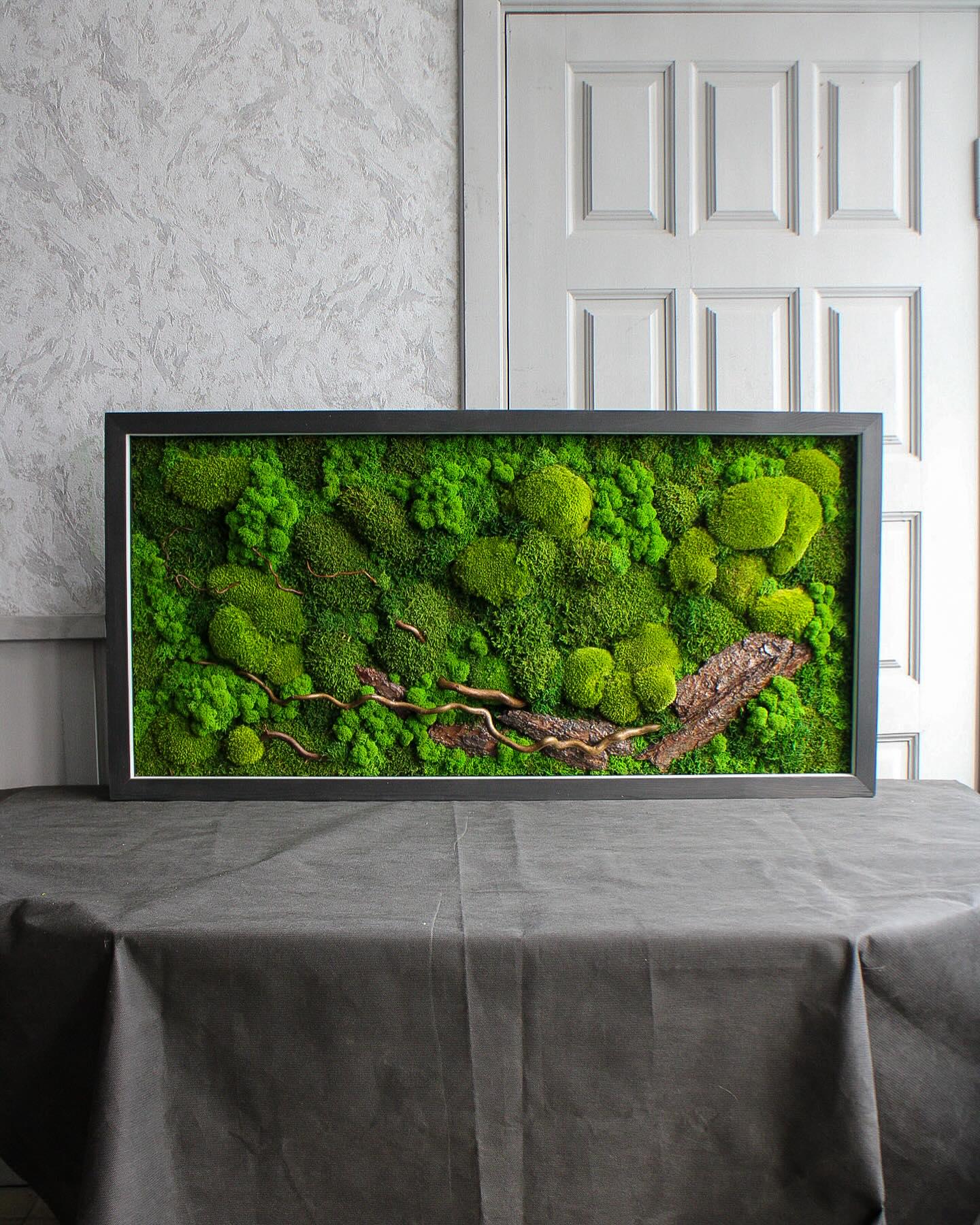 Illuminated Preserved Moss Wall Art with LED Lighting, Eco-Friendly Nature-Inspired Decor, Custom Wood & Moss Art, Unique Botanical Gift