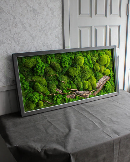 Illuminated Preserved Moss Wall Art with LED Lighting, Eco-Friendly Nature-Inspired Decor, Custom Wood & Moss Art, Unique Botanical Gift