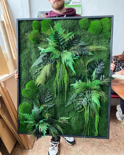 Vibrant Moss & Fern Wall Art - Exquisite Preserved Nature Decor | Eco-Friendly Custom Sizes Available
