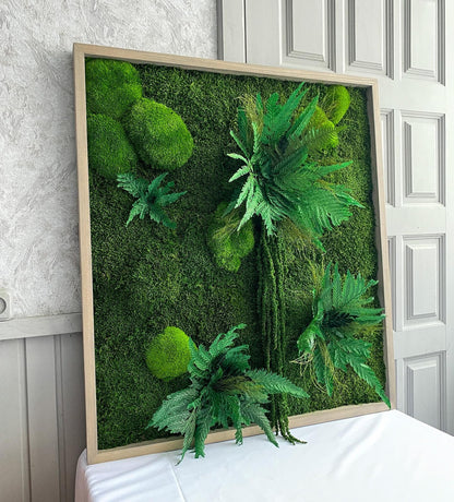 Vibrant Moss & Fern Wall Art - Exquisite Preserved Nature Decor | Eco-Friendly Custom Sizes Available