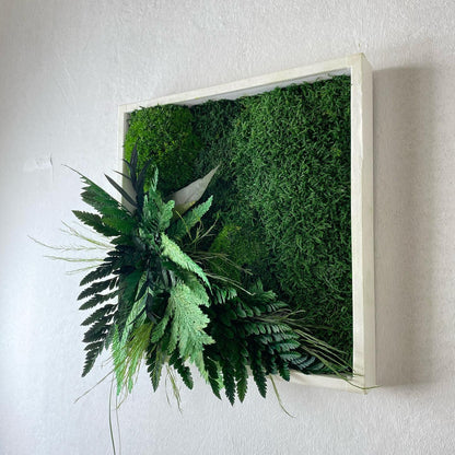 Moss Wall Art, Square Preserved Moss Grasses & Fern Art with Eucalyptus, Nature-Inspired Wall Decor, Custom Botanical Artwork