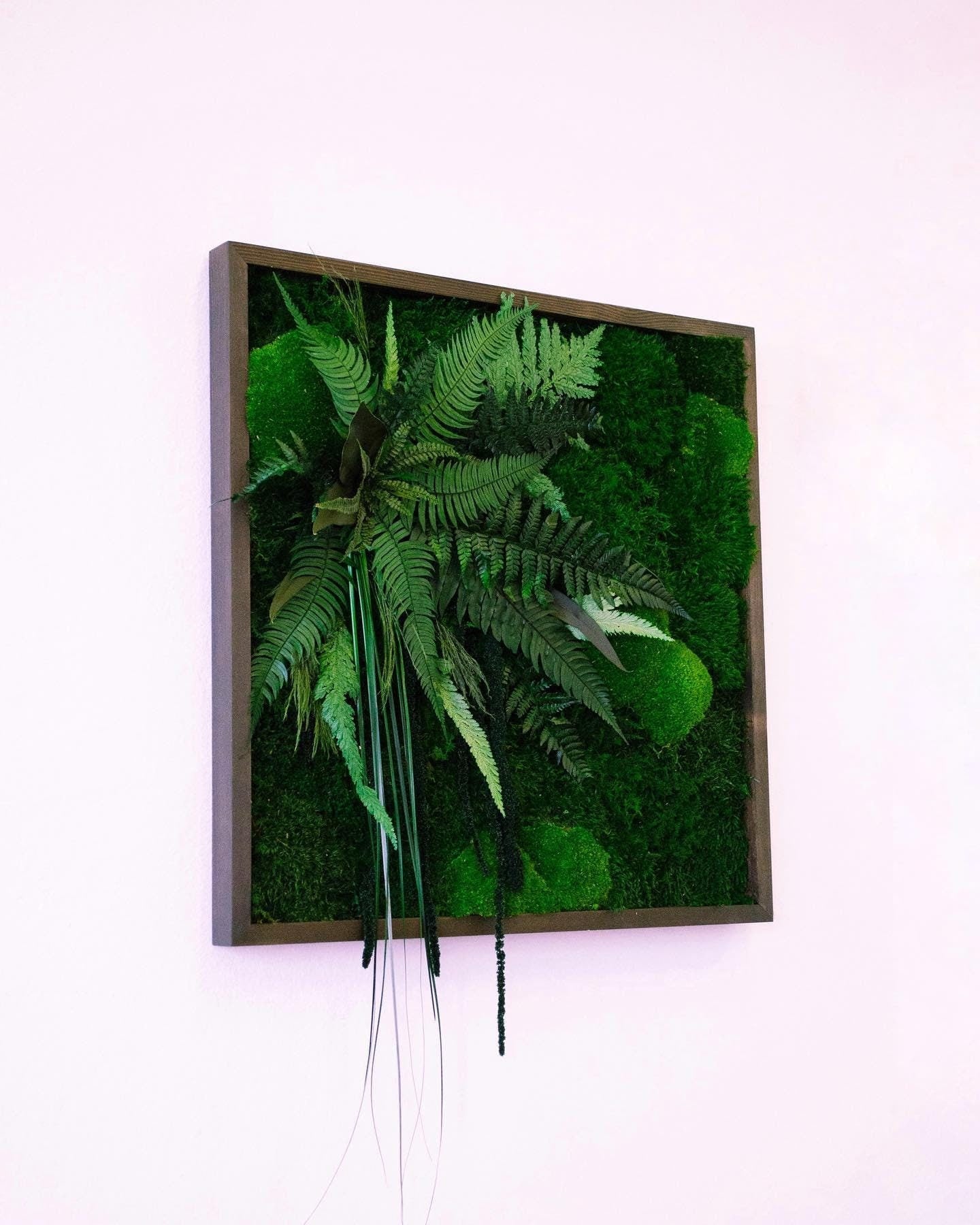 Moss Wall Art, Square Preserved Moss Grasses & Fern Art with Eucalyptus, Nature-Inspired Wall Decor, Custom Botanical Artwork