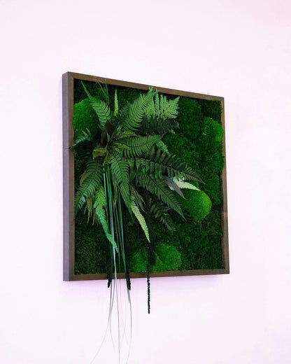 Moss Wall Art, Square Preserved Moss Grasses & Fern Art with Eucalyptus, Nature-Inspired Wall Decor, Custom Botanical Artwork