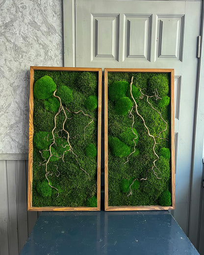 Nature-Inspired Framed Moss & Matsudana Willow Wall Art | Custom Botanical Preserved Decor for Home, Office, or Spa | Japanese Zen Design