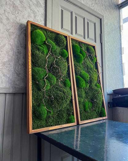 Zen Moss & Matsudana Willow Branch Wall Art | Preserved Moss Decor for Homes, Offices, and Spas | Unique Eco-Friendly Botanical Design