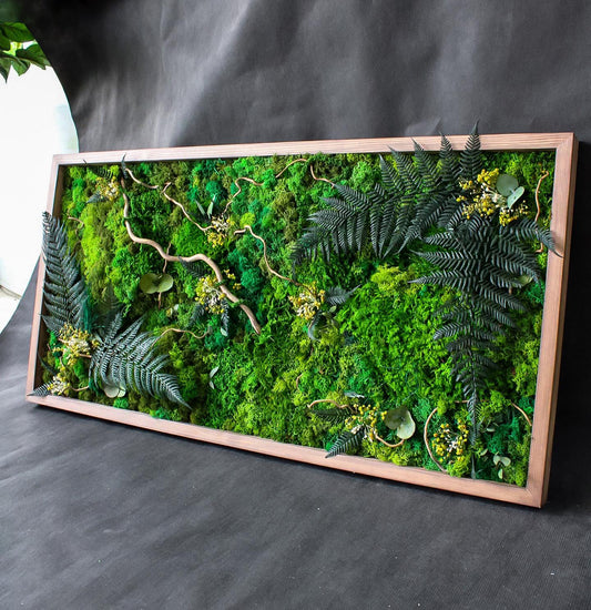 Tranquil Long Moss & Ferns Wall Art | Eucalyptus, Serene Ferns, Twisted Branches, Dried Flowers | Nature-Inspired Elegance Art