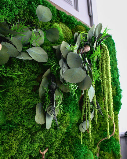 Elegant Moss & Eucalyptus Wall Art | Twisted Branches, Lush Greenery | Natural Wall Decor Accent