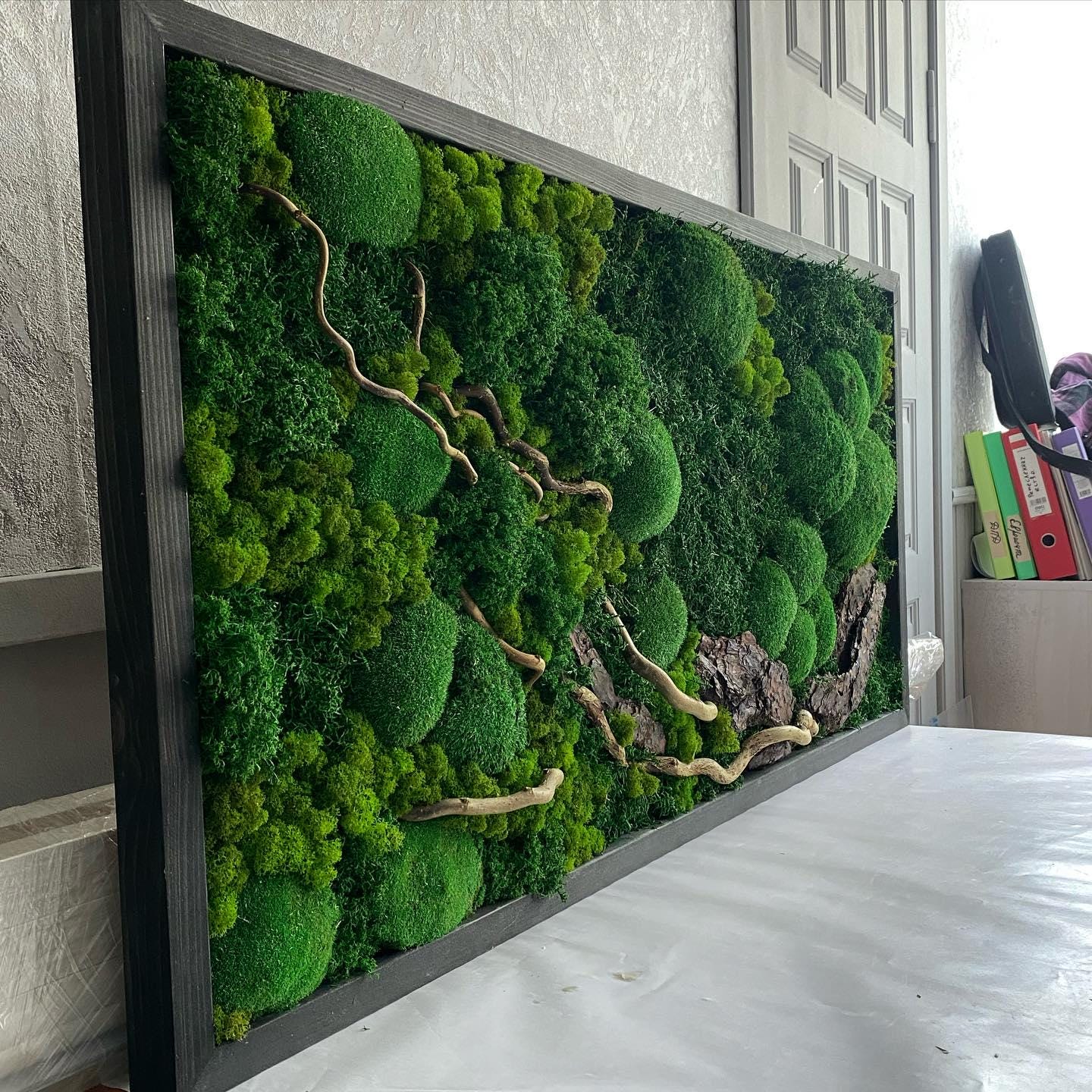 Eco-Friendly Woodland Moss Art, Preserved Moss Wall Decor with Bark & Branches, Perfect Unique Gift, No Maintenance | Custom Sizes