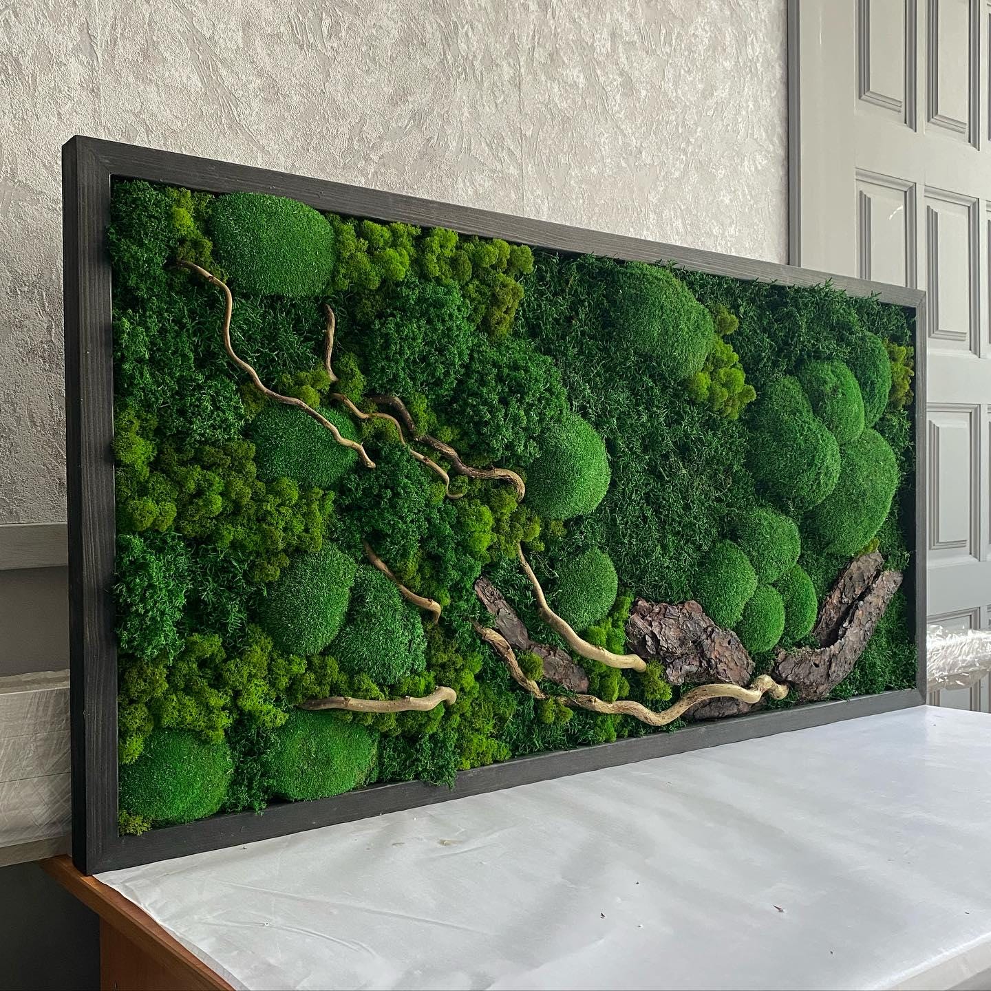 Eco-Friendly Woodland Moss Art, Preserved Moss Wall Decor with Bark & Branches, Perfect Unique Gift, No Maintenance | Custom Sizes