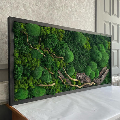 Eco-Friendly Woodland Moss Art, Preserved Moss Wall Decor with Bark & Branches, Perfect Unique Gift, No Maintenance | Custom Sizes