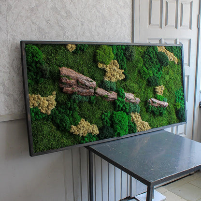 Forest Harmony: Preserved Moss for Wall Art + Wooden Bark & Branches, Unique Gift, CAREFREE | VARIOUS-SIZE