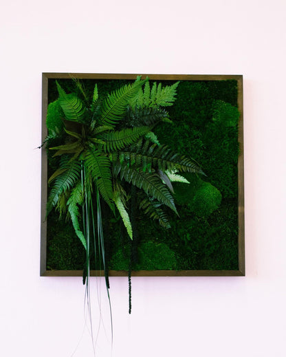 Moss Wall Art, Square Preserved Moss Grasses & Fern Art with Eucalyptus, Nature-Inspired Wall Decor, Custom Botanical Artwork