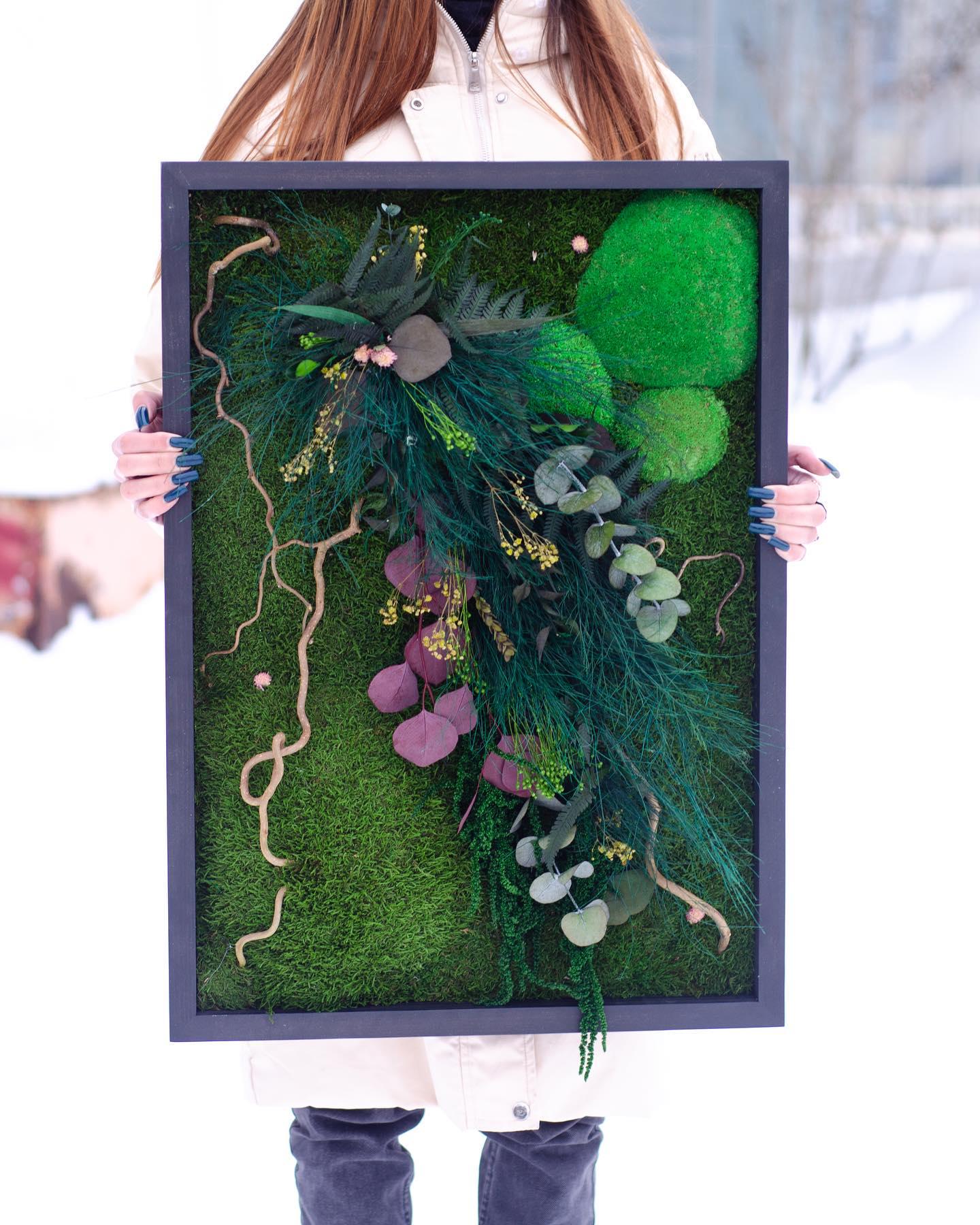 Enchanting Moss & Twisted Branches Art | Unique Wall Decor with Eucalyptus, Ferns, Dried Flowers | Eco-Friendly CAREFREE | VARIOUS-SIZE