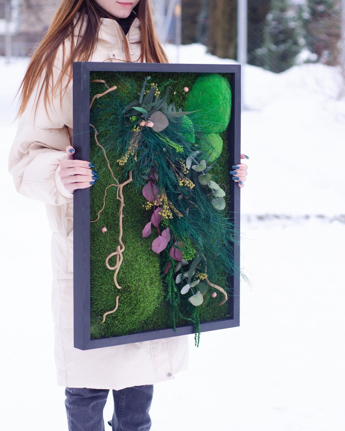 Enchanting Moss & Twisted Branches Art | Unique Wall Decor with Eucalyptus, Ferns, Dried Flowers | Eco-Friendly CAREFREE | VARIOUS-SIZE