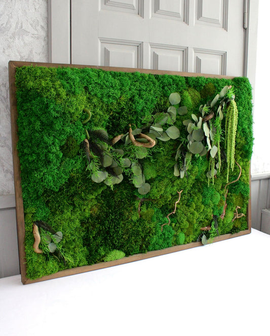 Elegant Moss & Eucalyptus Wall Art | Twisted Branches, Lush Greenery | Natural Wall Decor Accent