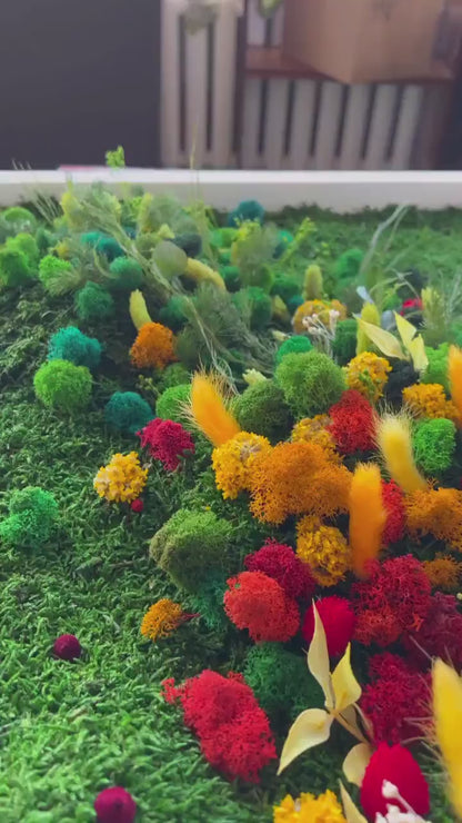 Rainbow Flowered Preserved Moss Wall Art | CAREFREE & VARIOUS-SIZE