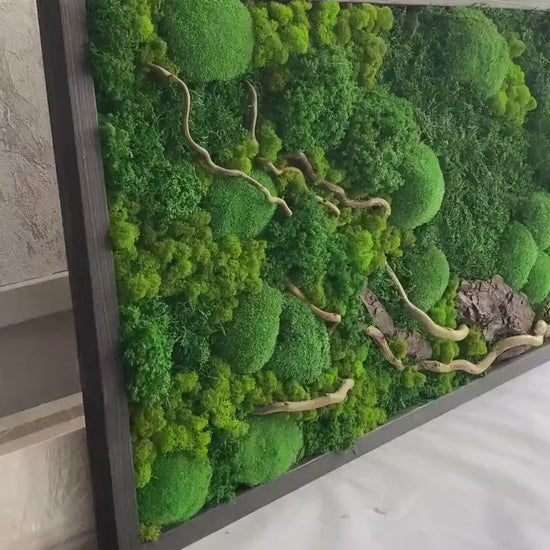 Eco-Friendly Woodland Moss Art, Preserved Moss Wall Decor with Bark & Branches, Perfect Unique Gift, No Maintenance | Custom Sizes