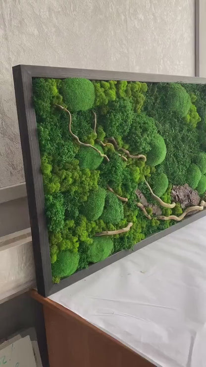 Eco-Friendly Woodland Moss Art, Preserved Moss Wall Decor with Bark & Branches, Perfect Unique Gift, No Maintenance | Custom Sizes