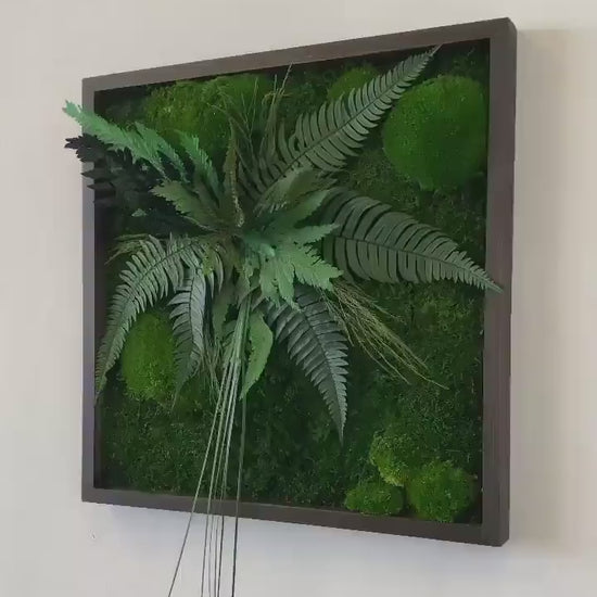 Moss Wall Art, Square Preserved Moss Grasses & Fern Art with Eucalyptus, Nature-Inspired Wall Decor, Custom Botanical Artwork